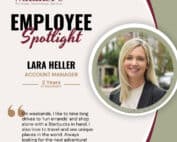 Lara Heller, account manager at Waldner's, with 2 years of experience, known for being energetic and resilient.